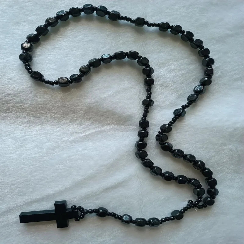 Christ jesus wooden beads necklaces unisex handmade rosary bead cross pendant necklace religious orthodox praying
