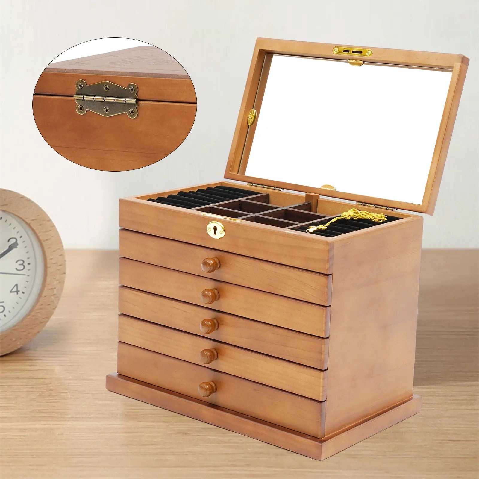 Wooden gift storage box jwelry cabinet jewelry with mirror and lock for jewelries - box