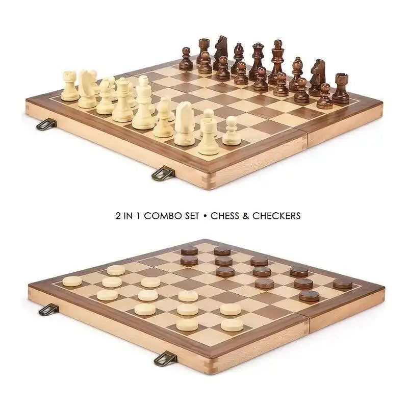 Large size wooden chess and checkers 39 * 2.5cm/15 0.98inch with weighted pieces -2 extra queens -24 - chess