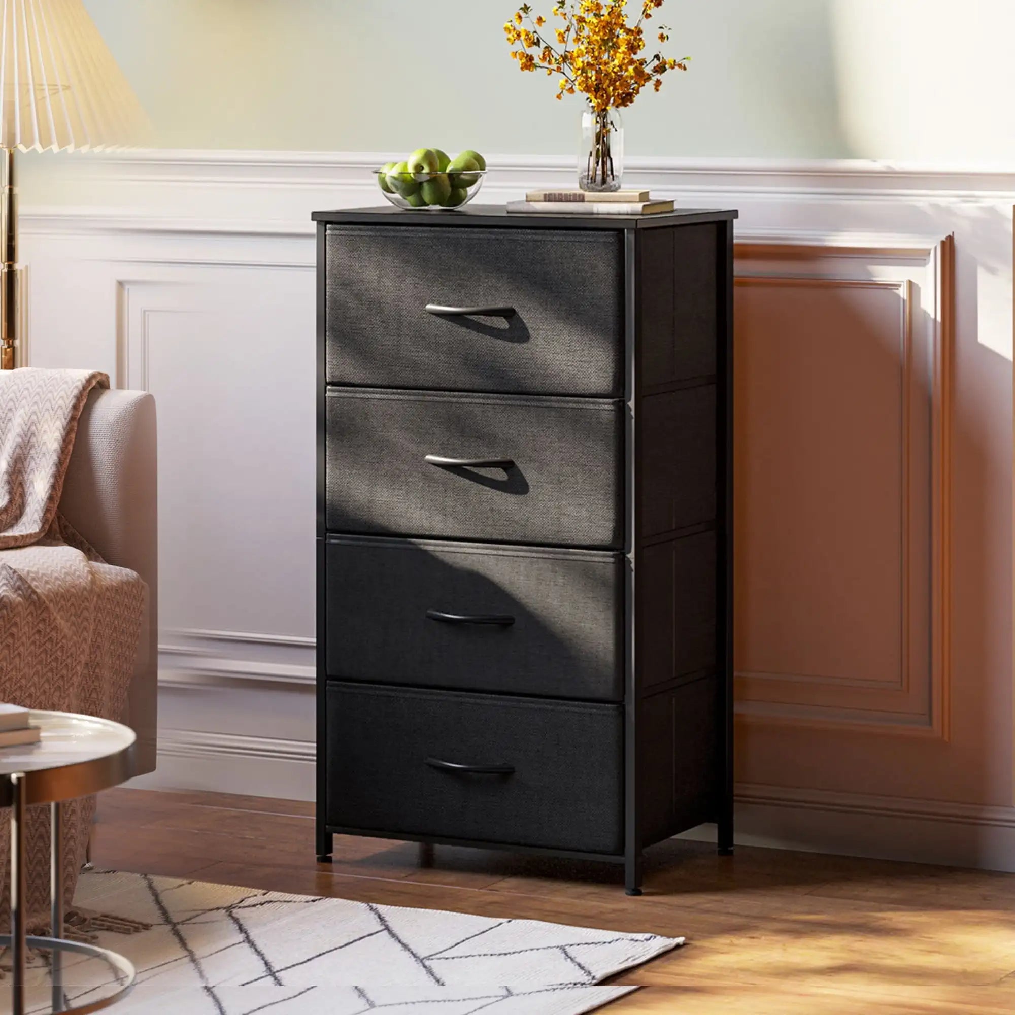 Dresser for bedroom with 4 storage drawers small chest of fabric sturdy steel frame black - united states