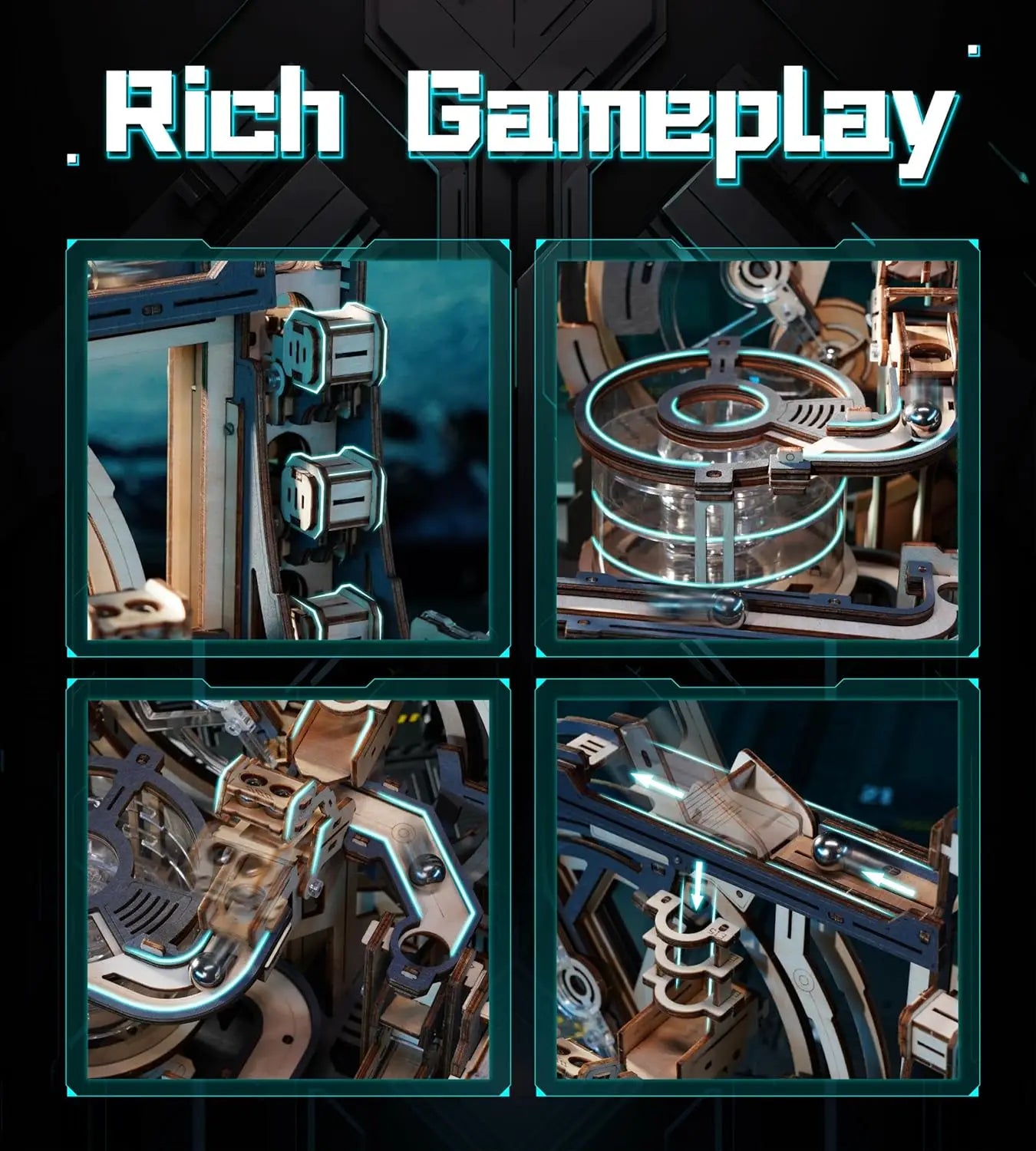 Robotime rokr electric model kits marble spaceport 3d puzzles brain teaser wooden building toy gifts for men/women/teens