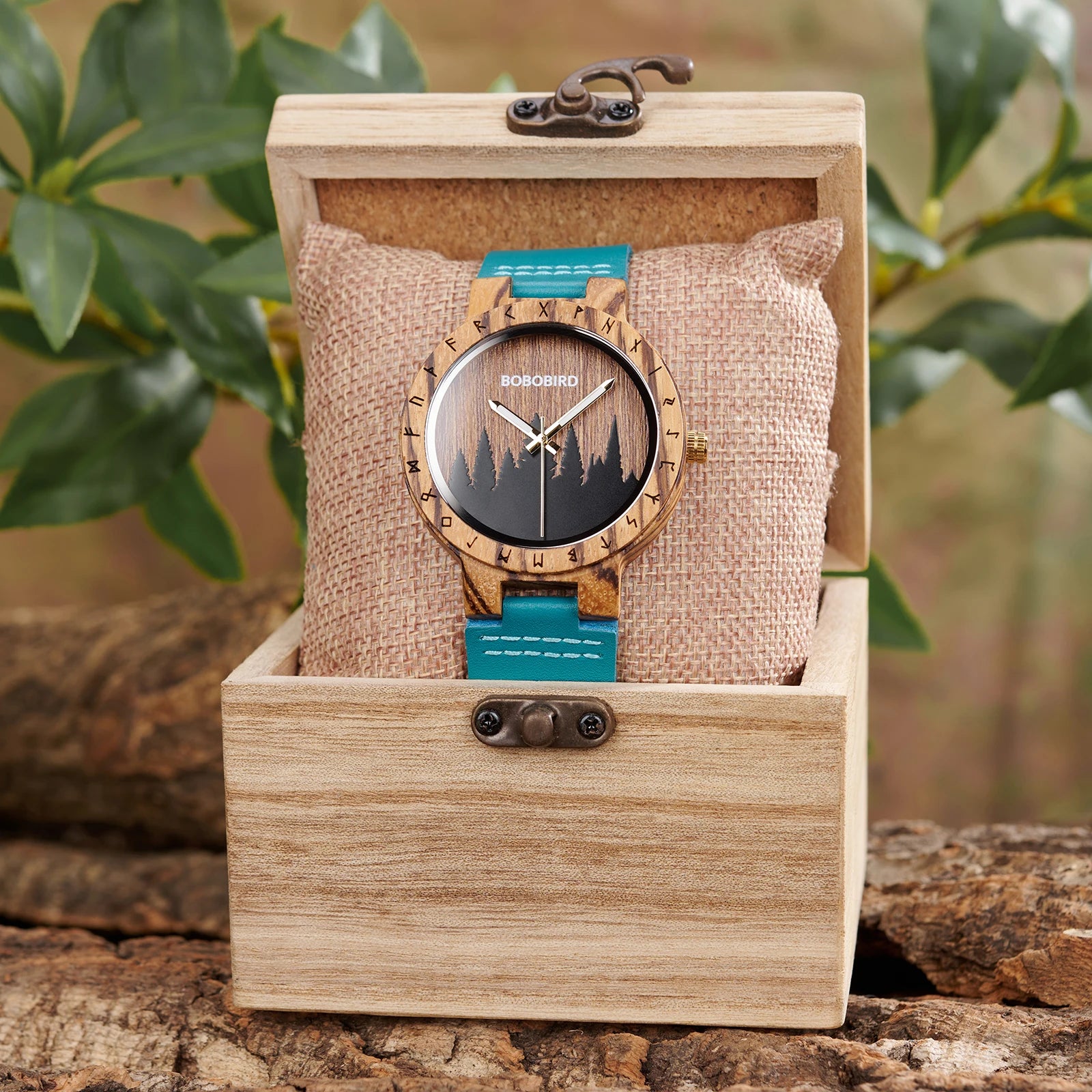 Man wood watch bobobird viking symbol quartz wristwatch original forest design wooden clock wach with gift box for men