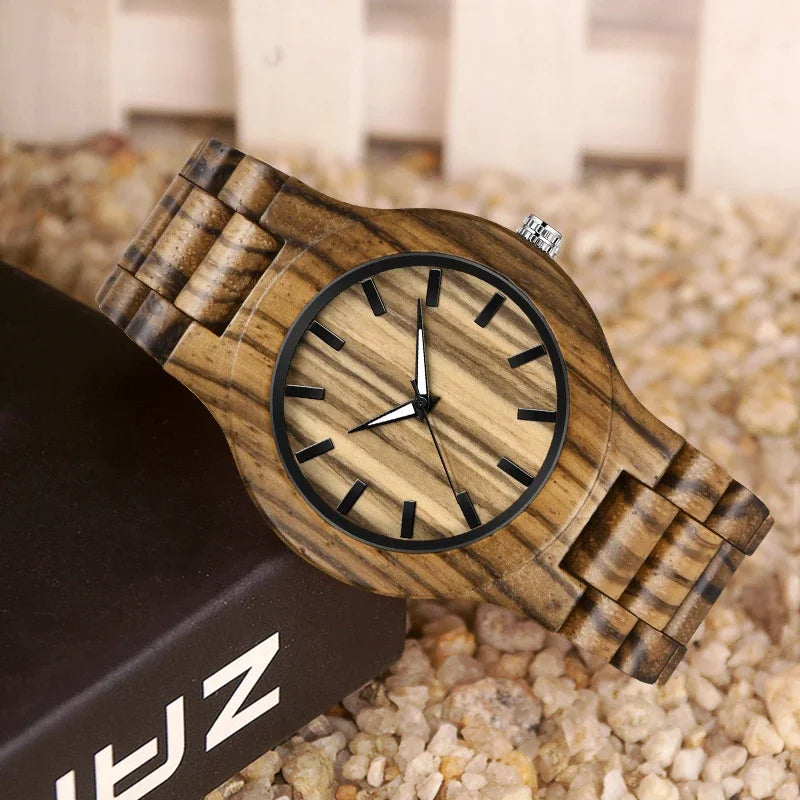 Luxury bamboo quartz watch for men natural wood case and strap analog display ideal gift - q1003