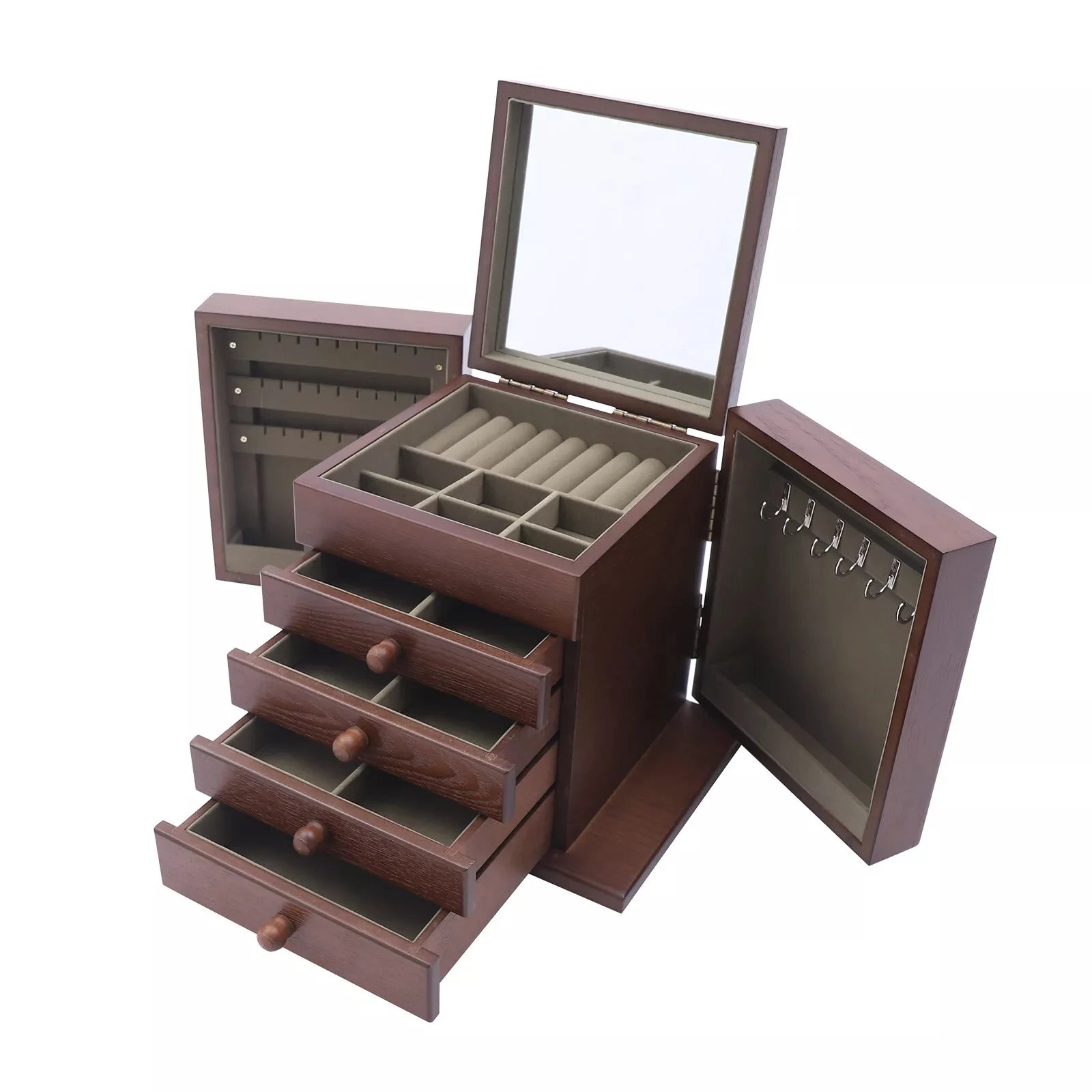Vintage wooden jewelry storage box 5 layers with 4 drawers organizer - box
