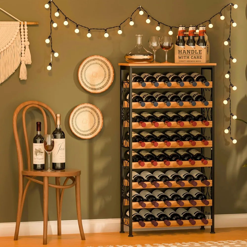 Freestanding 8-tier wooden top wine rack for floor storage in kitchen and pantry - united states / black brown