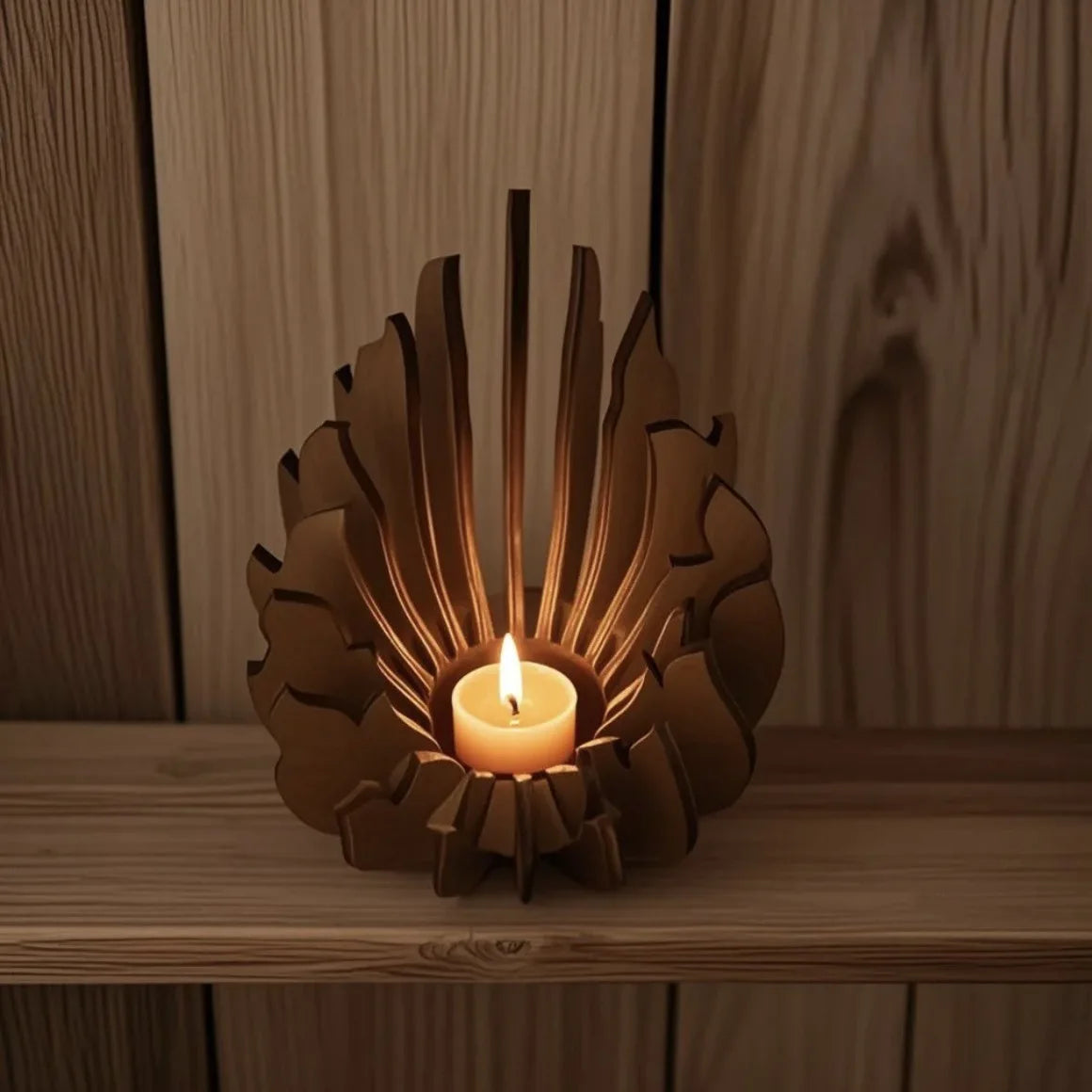 Lotus-shaped candle holder wooden creative candlestick without candles manual assembly diy decoration - brown
