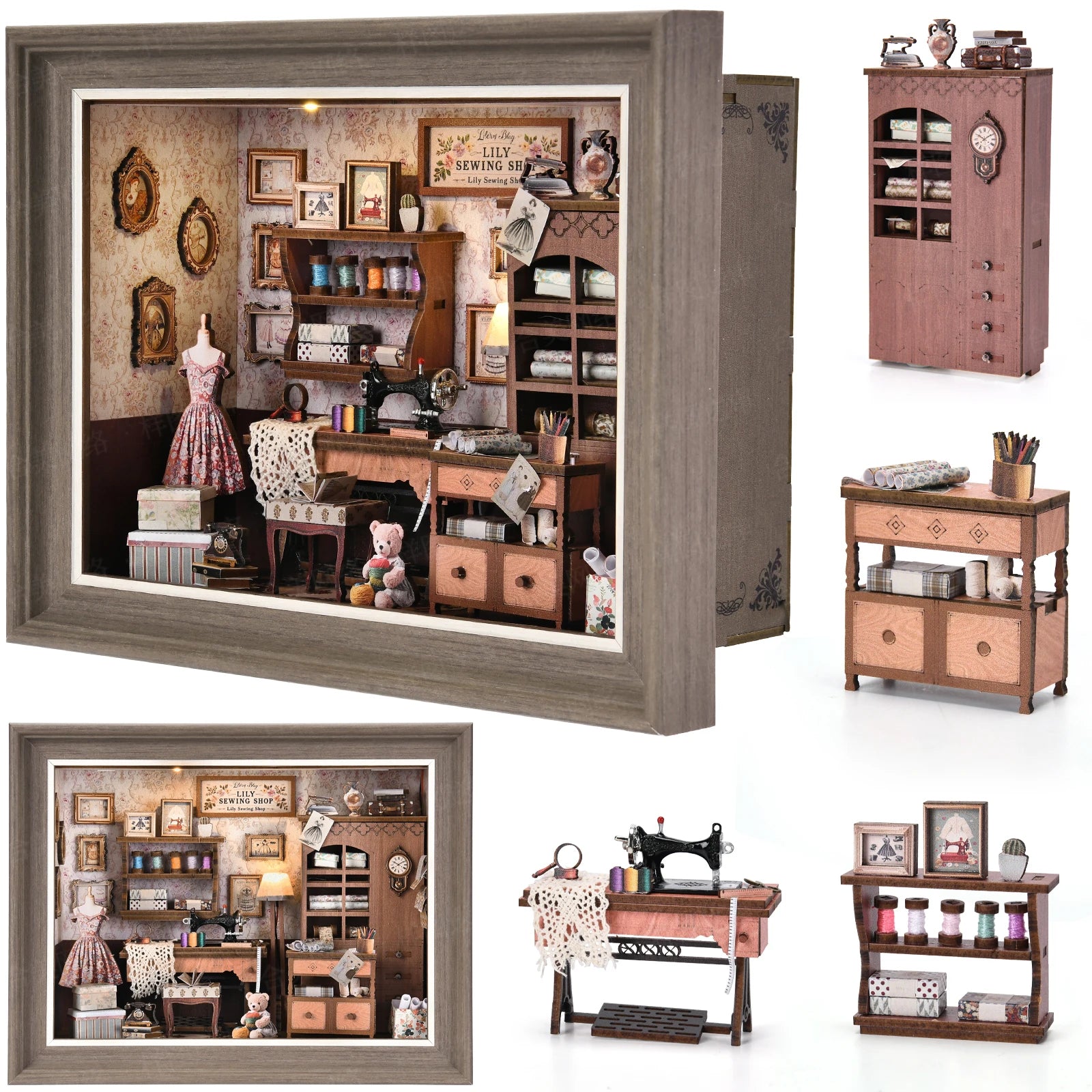 Book nook kit tailor’s shop diy 3d wooden puzzle dollhouse photo frame ornament model bookend building home decoration