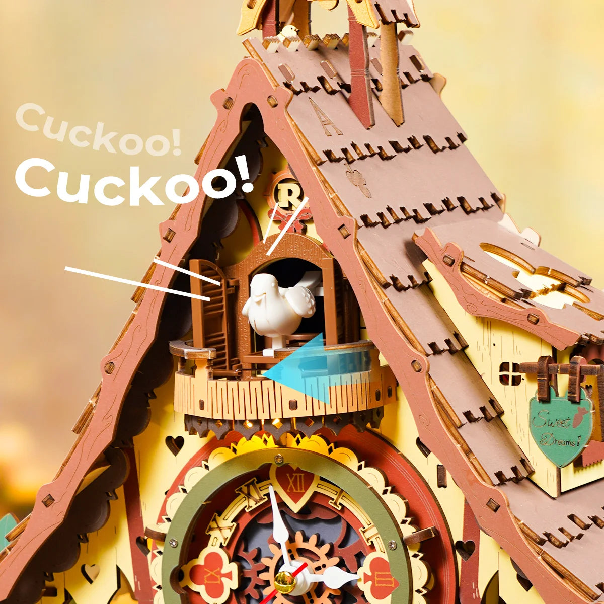Robotime rokr cuckoo clock mechanical 3d wooden puzzle pre-colored wall building block kits home deco beautiful design