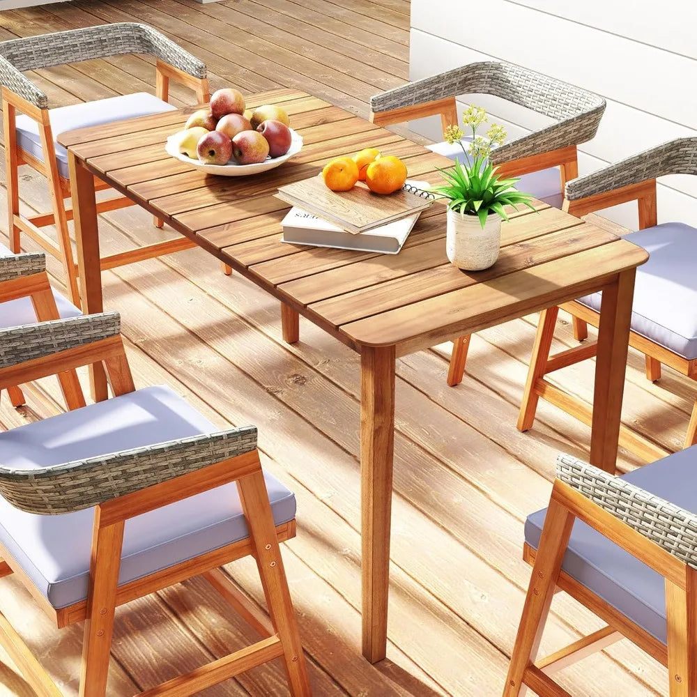 Rectangular outdoor dining table 4-6 people large acacia wood patio with slatted tabletop indoor farmho - natural