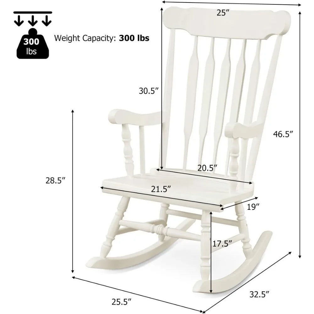 Outdoor wood rocking chair - patio with solid rubber frame slat back outside & indoor rocker for garden p