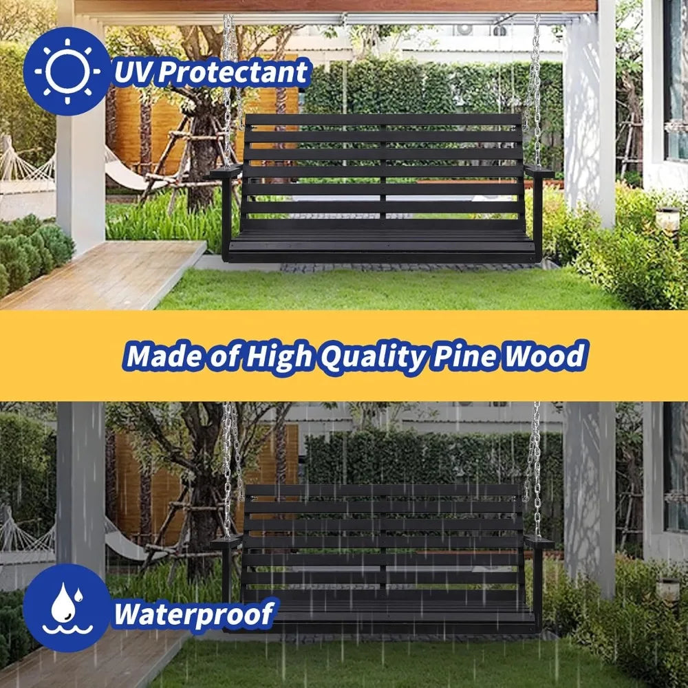 Wooden porch swing with cup holder outdoor patio bench for courtyard & garden upgraded 4 ft heavy duty 880 lbs swi