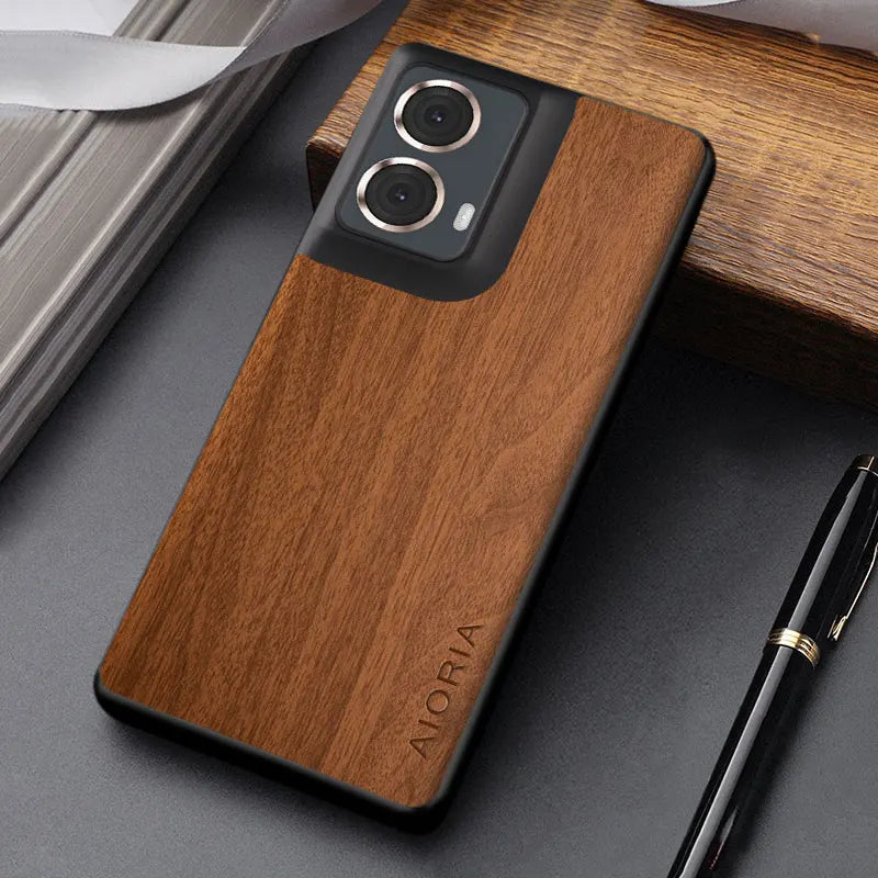 Case for motorola moto g86 g85 g56 g55 g45 g35 g05 e15 g15 power funda wooden pattern pu leather fashion phone case