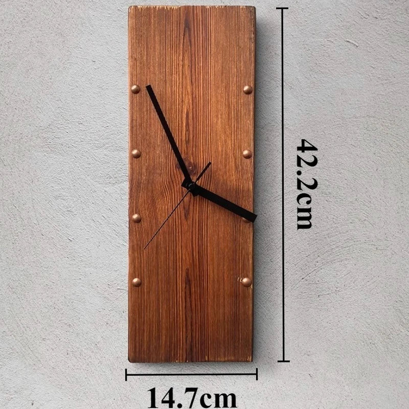 Solid wood wall clocks vintage silent clock nordic rectangle minimalist hanging living room decorative accessories