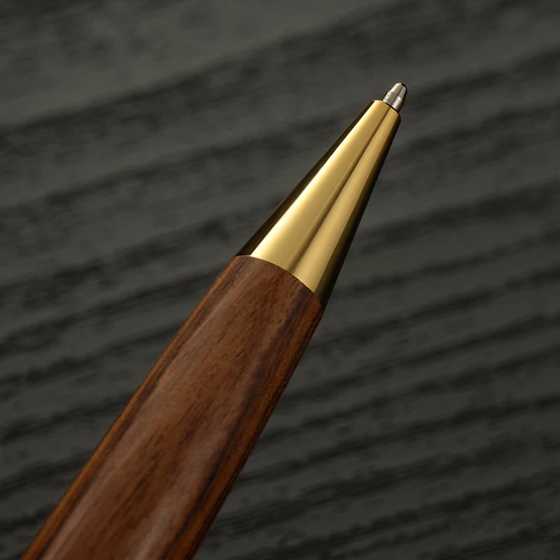 Portable retro rotary sandalwood wooden ballpoint pen natural solid wood pens for writing school office supplies