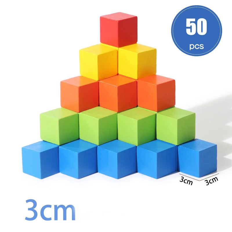 50/100pcs colorful cubes wooden building blocks stacking up square wood toy baby shape color learning toys for children