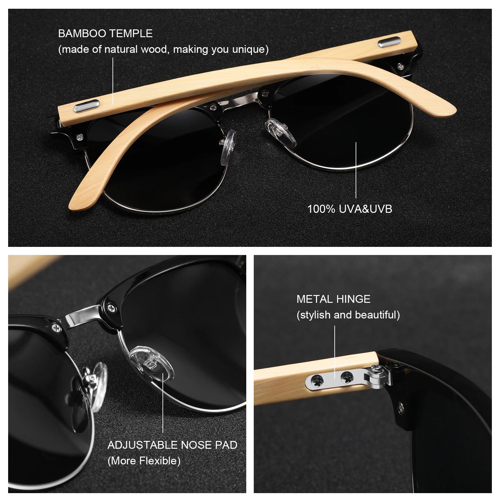 Fashionable new rice nail glasses men half frame bamboo and wood sunglasses classic retro wooden foot women