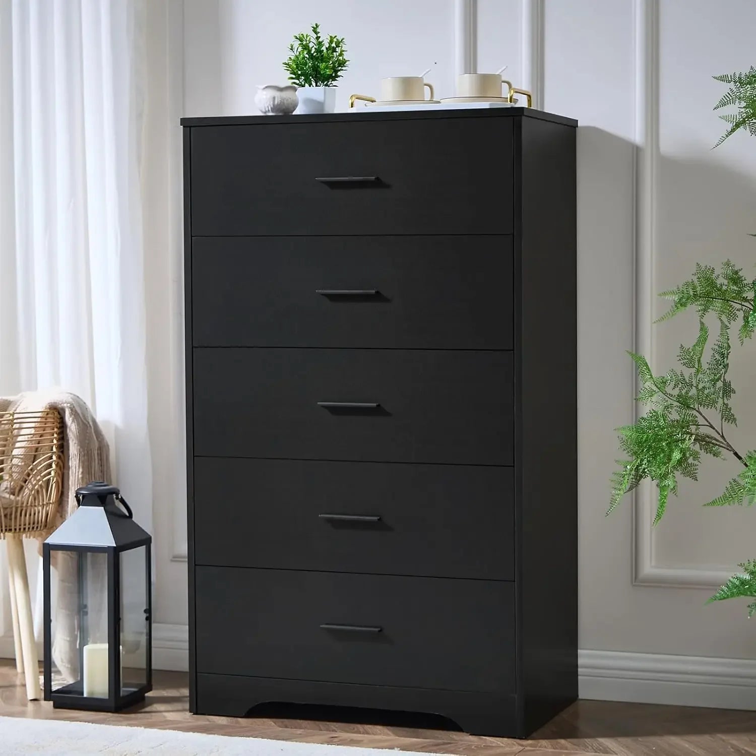 Dark cherry dresser for bedroom 5 drawer dressers & chests of drawers modern wood 47 inches tall chest - black / united
