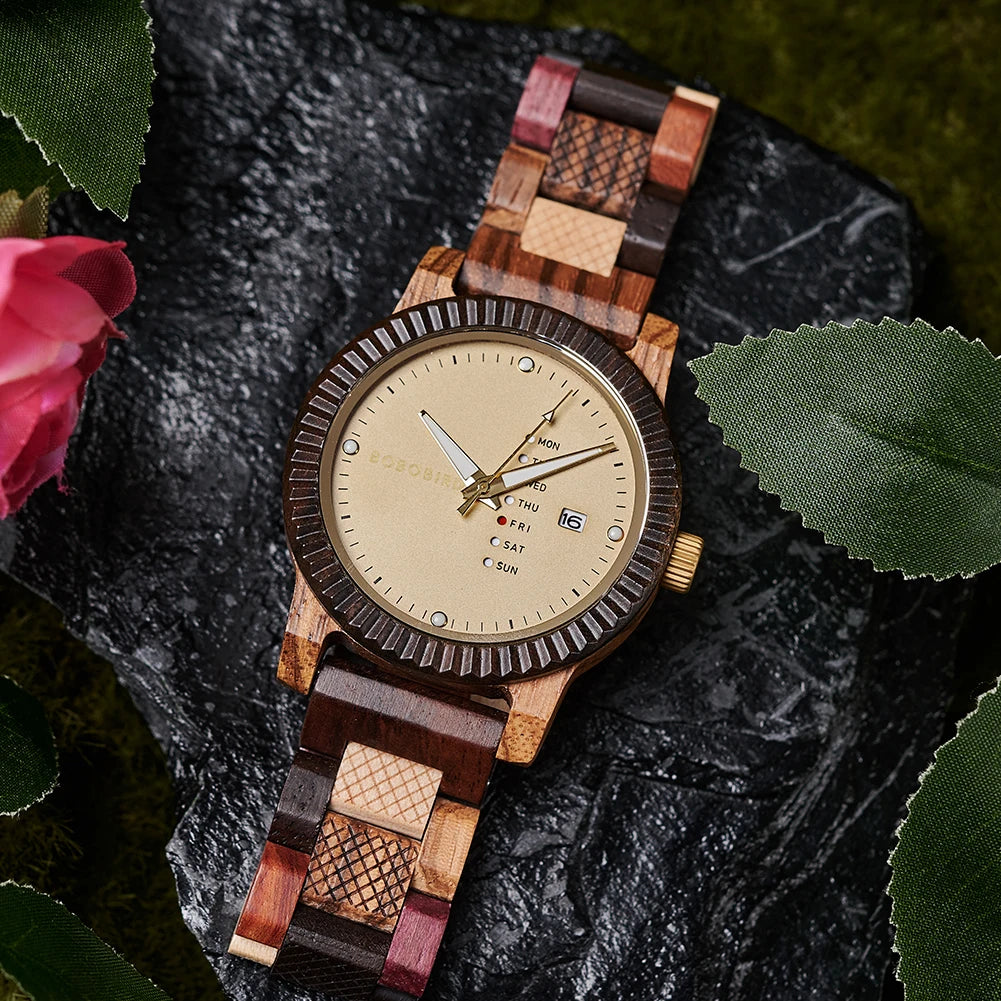 Bobobird men’s wristwatch japanese quartz movement wooden watch fashion business engraved chronograph calendar great