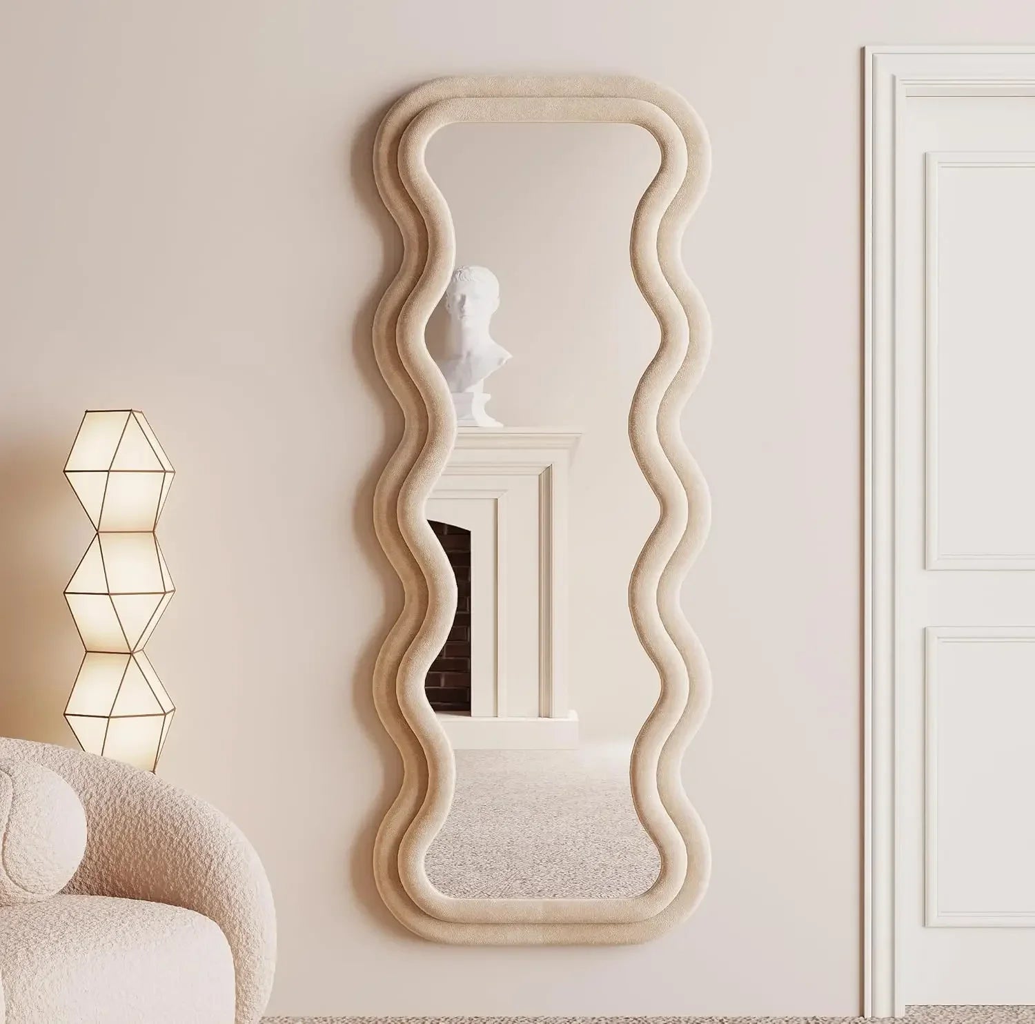 [xmsj]full length irregular wavy mirror 63’’x24’’ arched floor standing hanging or leaning against wall for bedroom