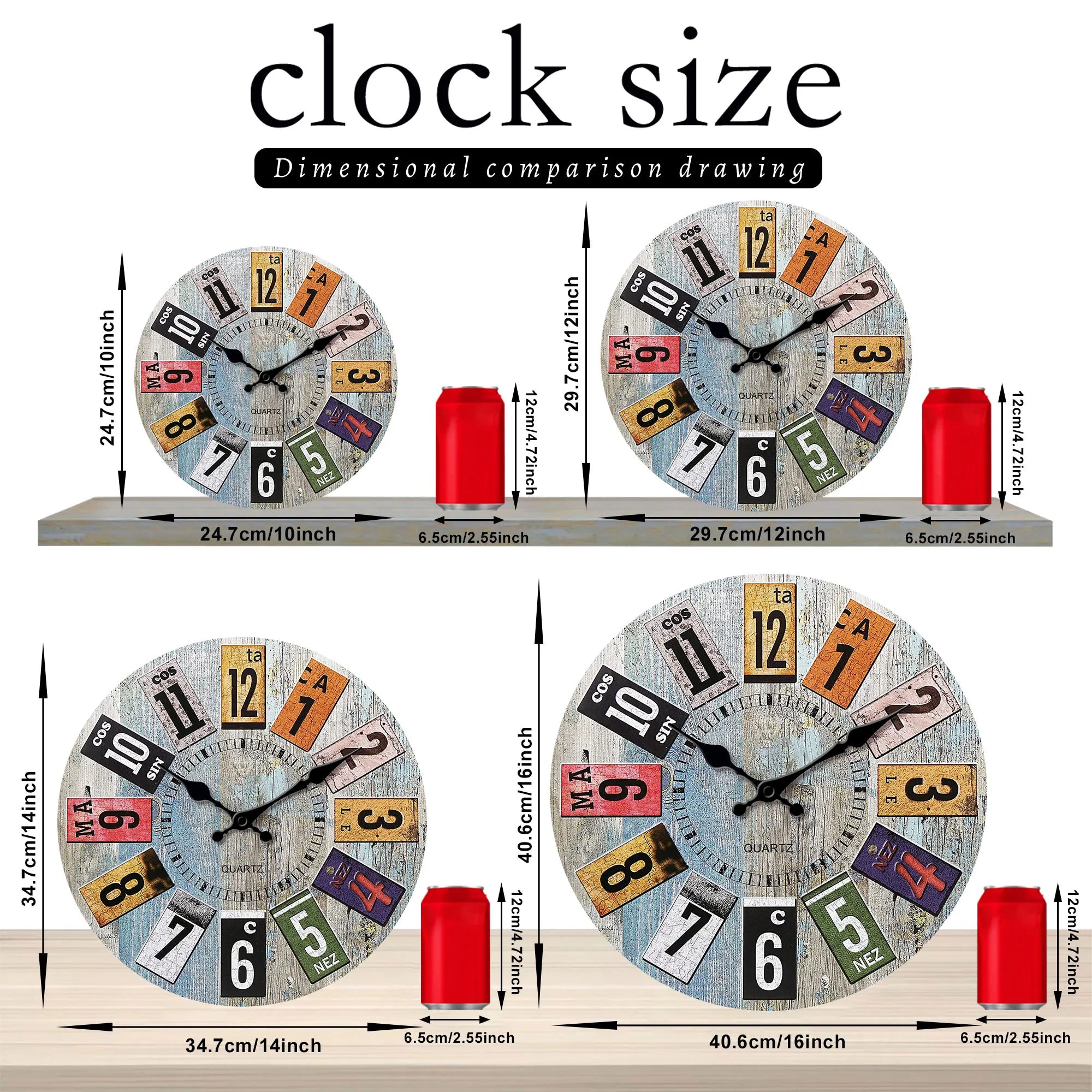 Nordic vintage style wooden wall clock light blue wood texture with colorful arabic numerals design silent f