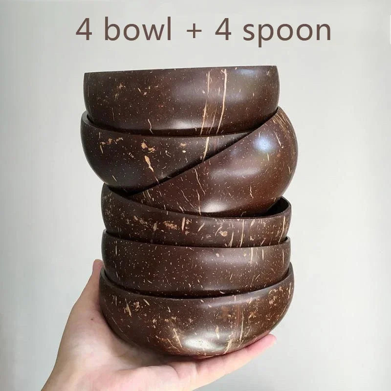 12-15cm natural coconut bowl set wooden salad ramen bowl wood spoon set coco smoothie kitchen tableware