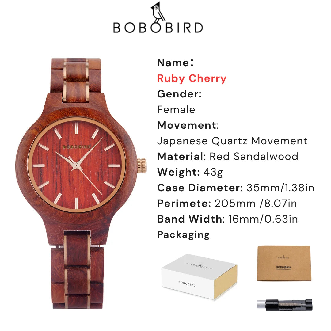 Bobo bird women’s wooden watch zebrawood walnut red sandalwood minimalist design handmade gift with box dropshipping