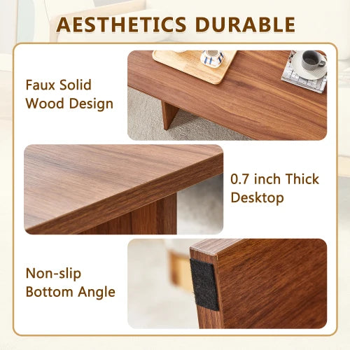 45’’coffee table minimalist walnut wooden center table,modern rectangle living room farmhouse wood cocktail coffee