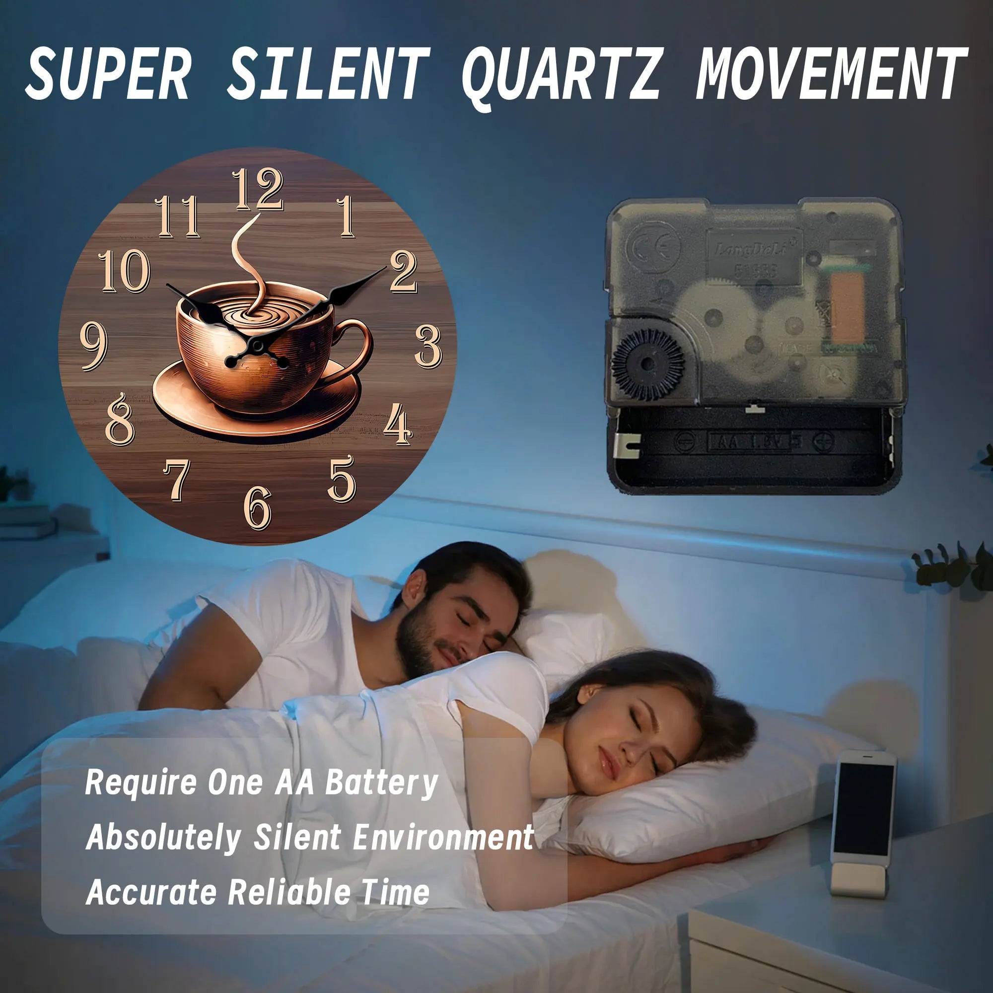 1pc golden coffee theme wooden wall clock round silent suitable for decorating living room bedroom dining kitche