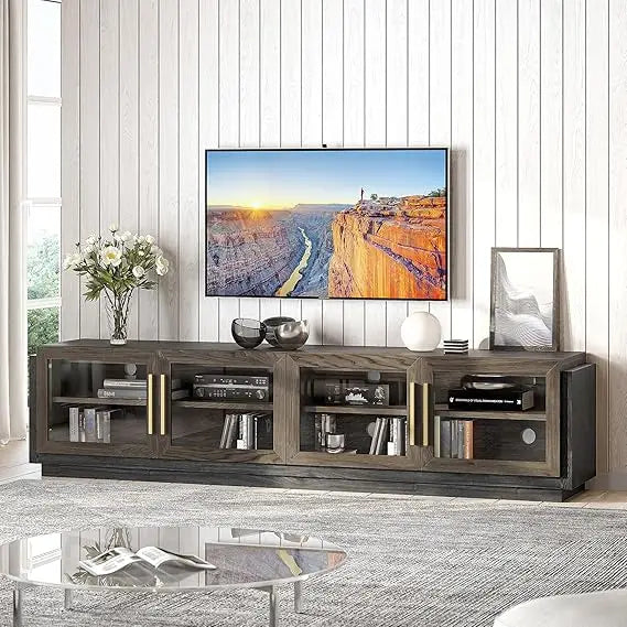 83’’ tv stand for tvs up to 85’’ modern cabinet & entertainment center with shelves wood storage living room or - brown