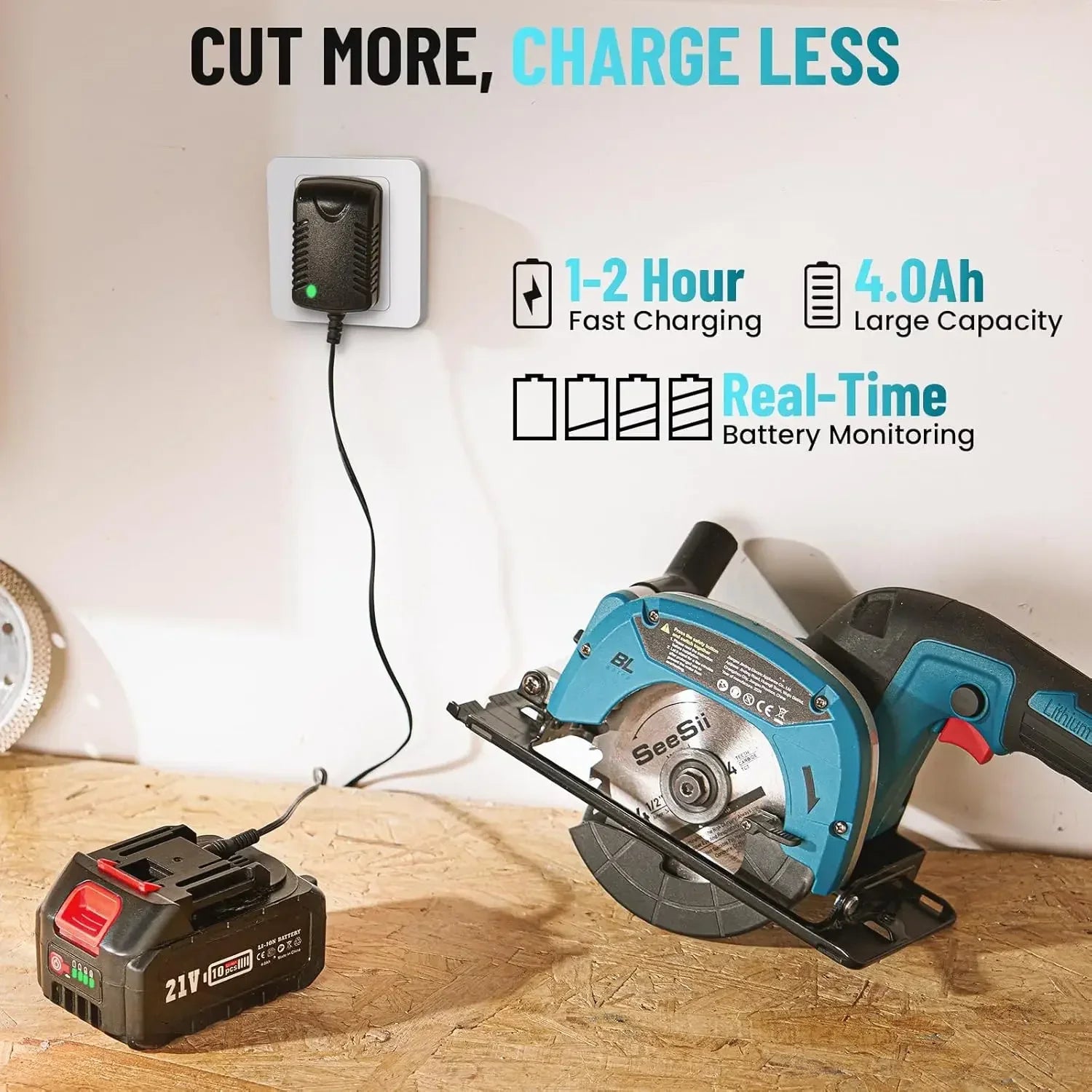 Seesii cordless mini circular saw 4-1/2’’ electric compact 5380rpm for cutting wood plastic soft metal power tools