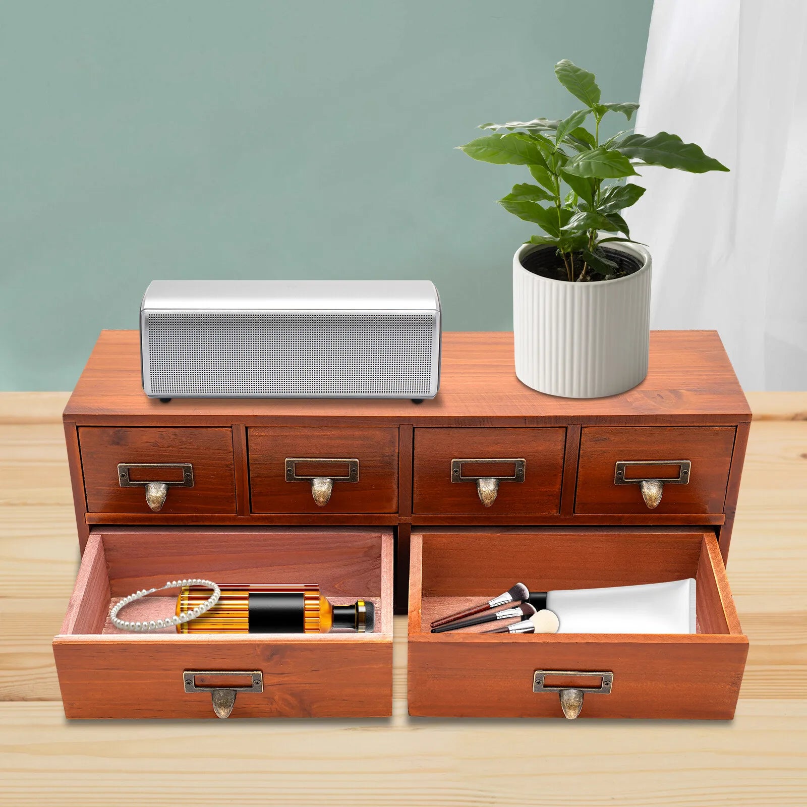 6-drawer 49*14*17.5cm storage cabinet desktop organizer retro box herbs library cards business - united states