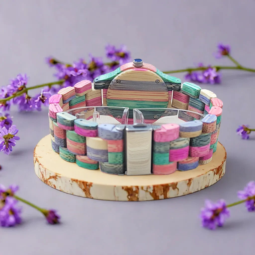 Women watch elegant colorful bamboo wooden watches fashionable color band clock quartz wood wristwatches woman gifts