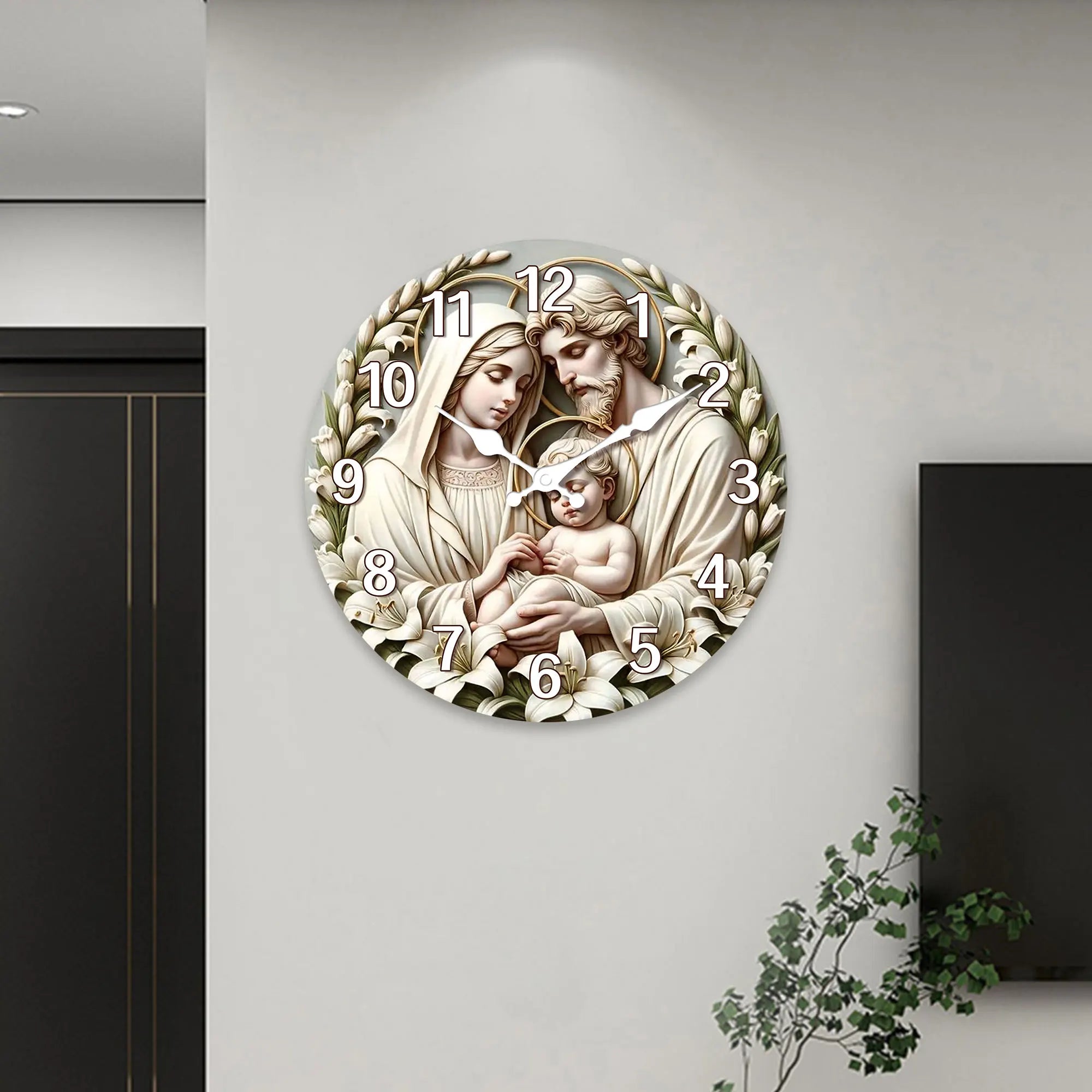 1pc wooden christ wall clock ’nativity’ theme design wall home mute suitable for living room bedroom decora