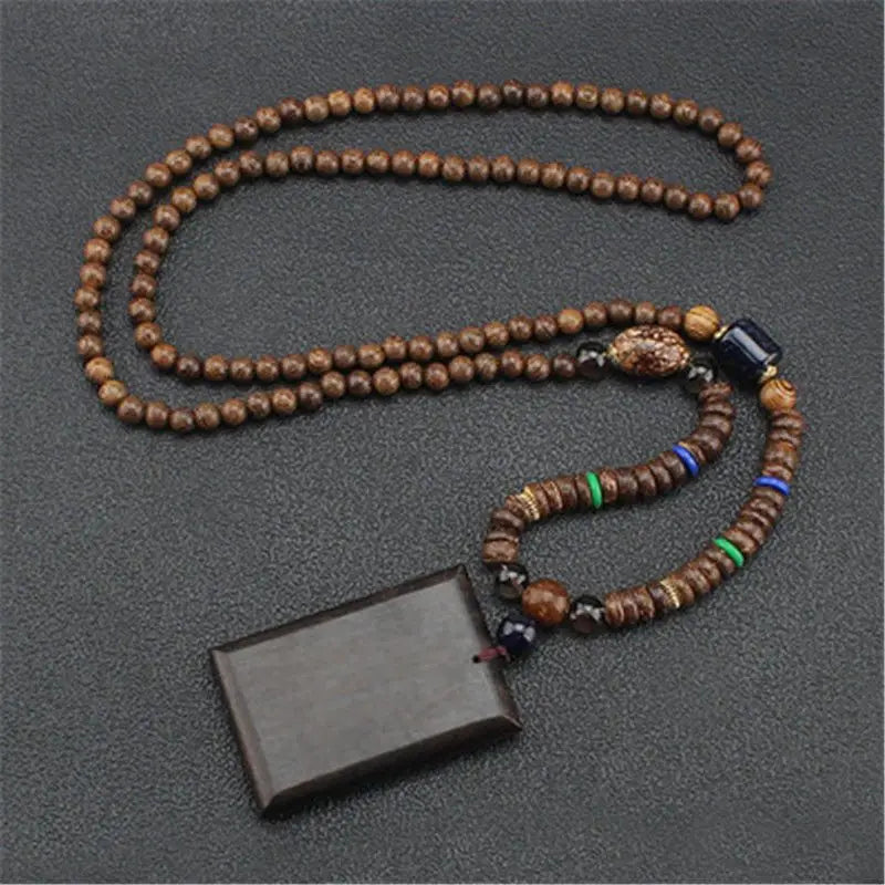 Chinese style minimalist wooden necklace long buddha bead sweater chain versatile personalized pendant men’s