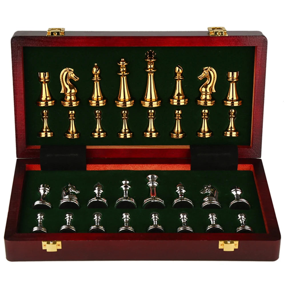 Medieval chess set with chessboard gold silver bronze pieces magnetic board game for paren-child interaction - 1