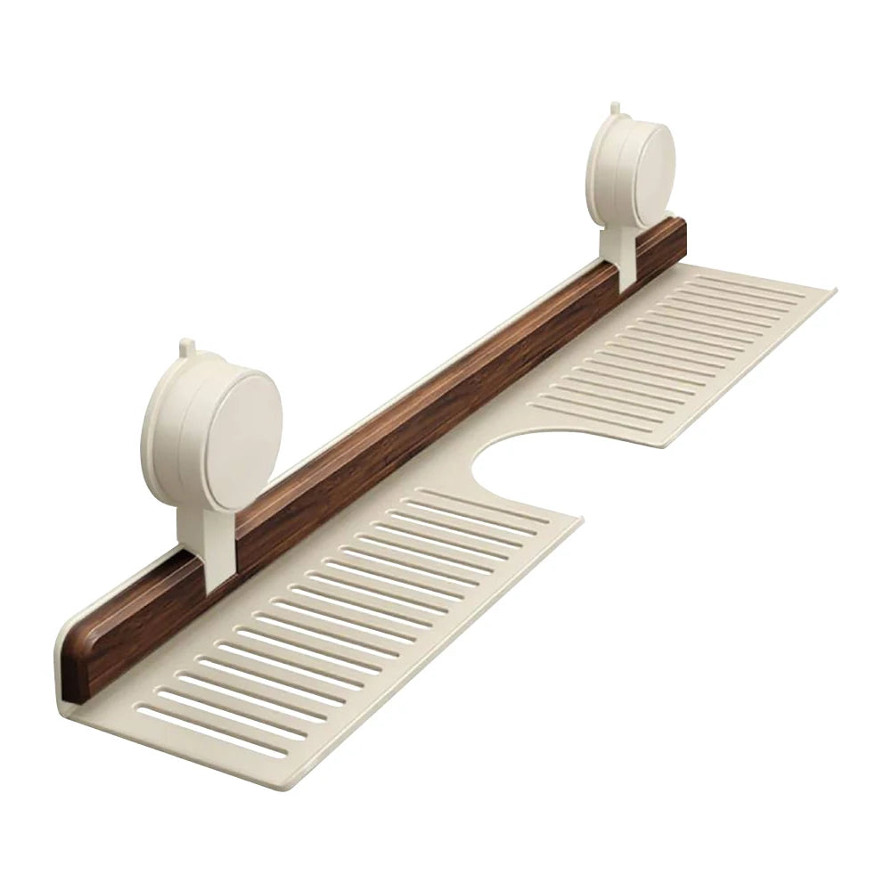Walnut suction cup bathroom shelf faucet organizer rack no drilling wall mounted sink