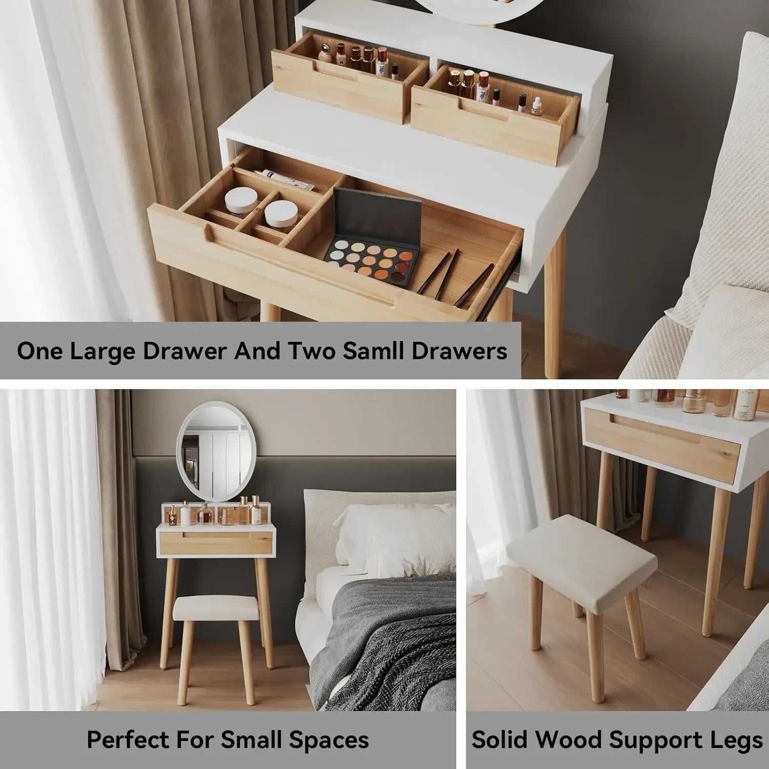 Small makeup vanity desk with lights compact adjustable brightness mirror for spaces dressing - united states