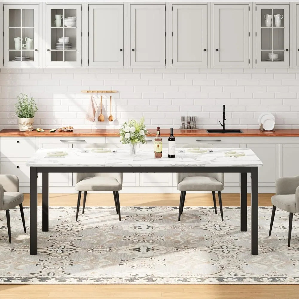 Industrial 70.8’’ dining table for 6 wooden long dinner with mortise tenon sturdy kitchen - united states / white faux