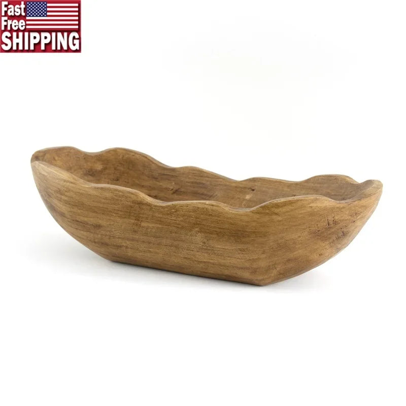 Indoor decorative dough bowl carved wood centerpiece tabletop decor paulownia warm aesthetic home accent fillers