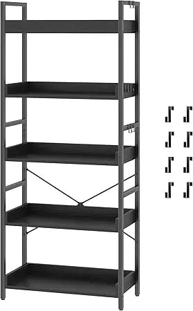 Stylish 4-tier wooden & black metal bookshelf adjustable vertical shelving for home office - united states