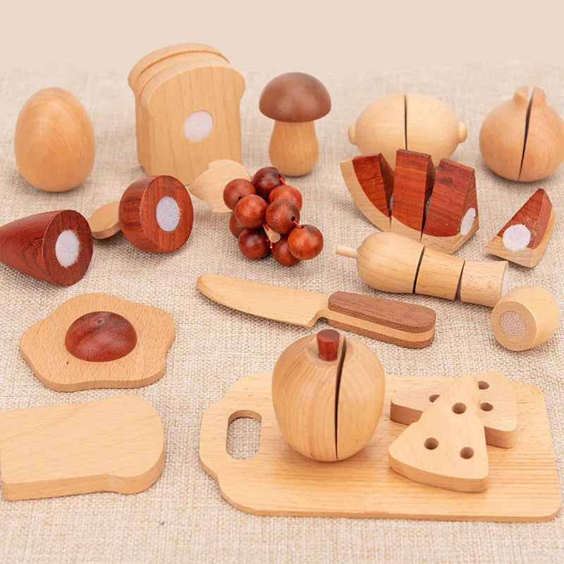 Natural wood fruits and vegetables cook play house simulation color toy preschool kitchenware cognitive wooden kids