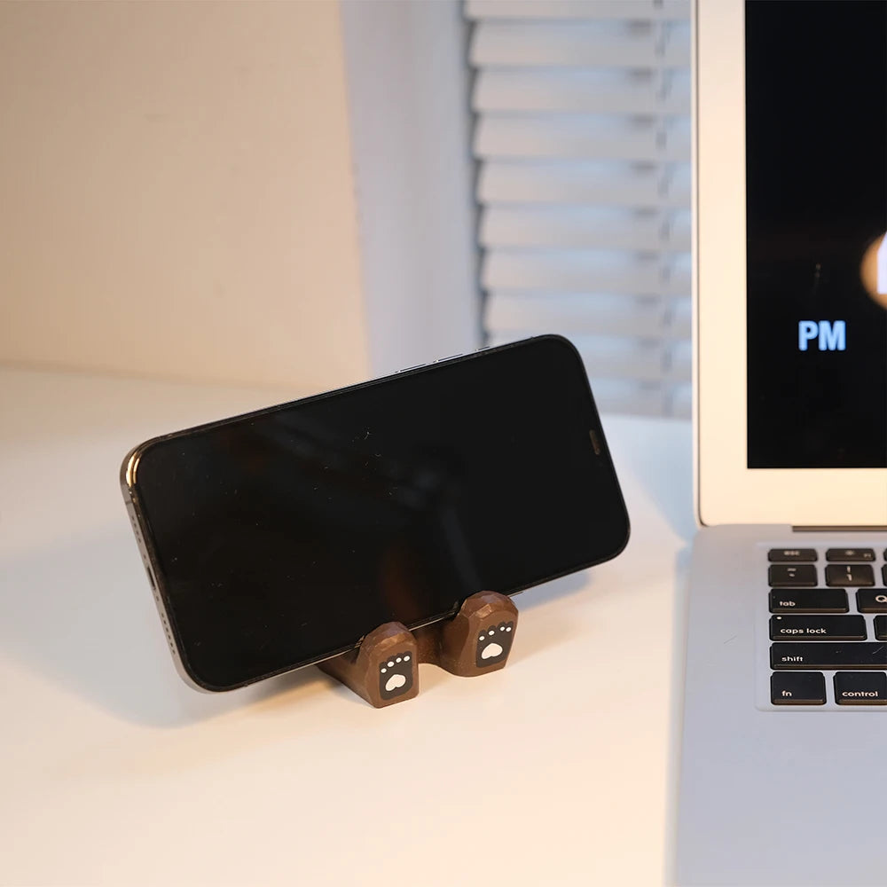 Handcrafted wood carving home decorations desk accessories room decor handmade brown bear statue phone stand