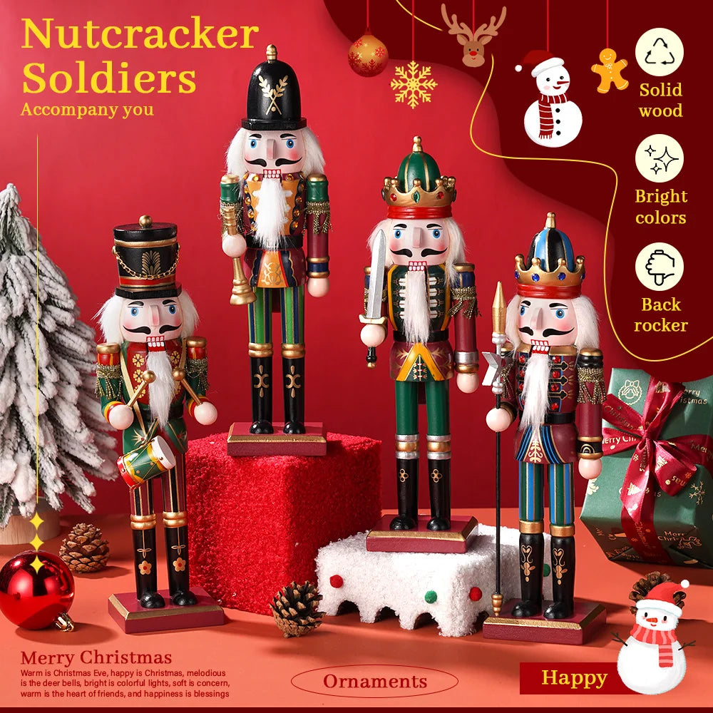 4pcs 30cm wooden nutcracker collection soldier set handmade painted christmas decor holiday gift home office festival