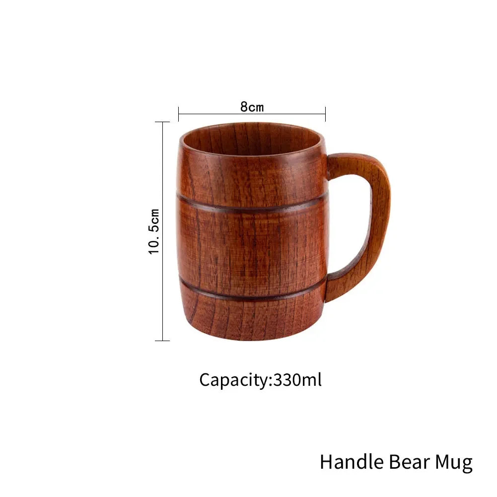 Jujube wooden handmade water coffee mug cup tea beer juice milk mugs drink cups with handle retro gift - bear