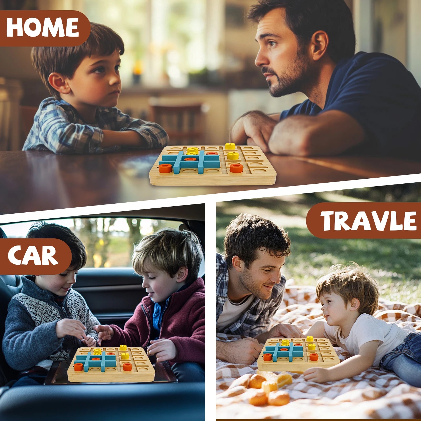 Tic-tac-two board game wooden jigsaw block puzzle strategy based montessori educational gift for kids ox chess - wood