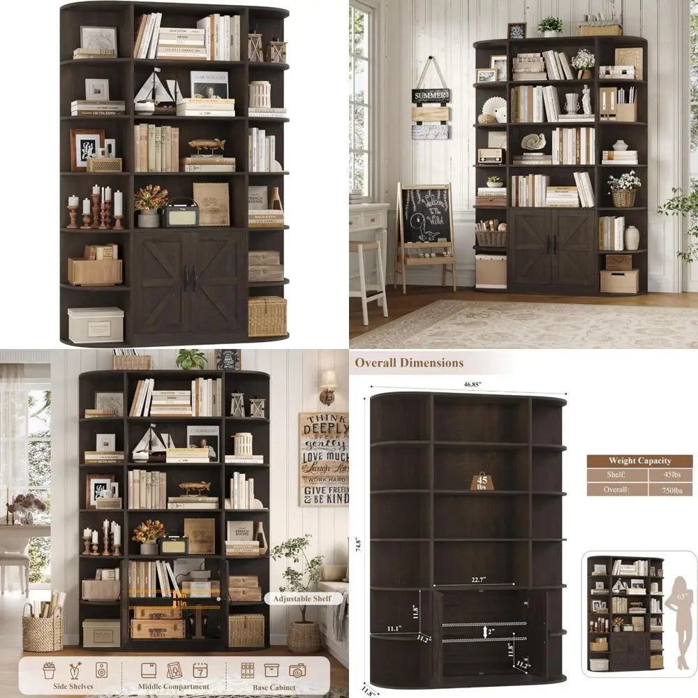 ’6-shelf 75-inch tall bookshelf with storage and 47-inch wide doored bookcase freestanding wooden display shelf’