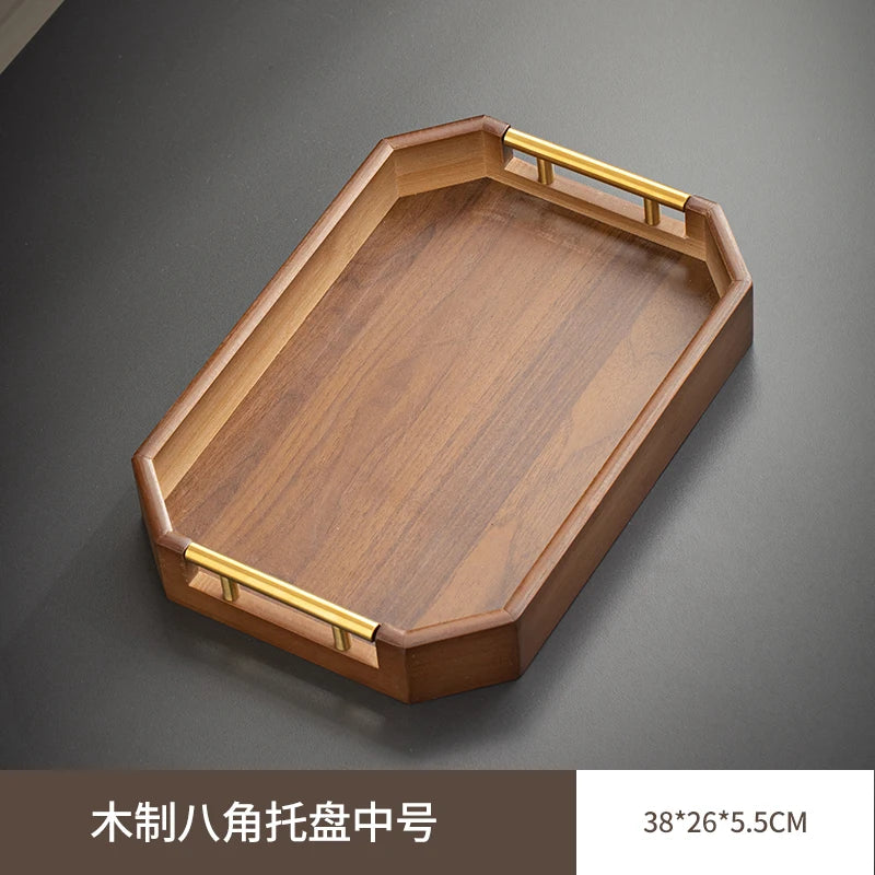 Large size rectangular bamboo wood tea tray display plate walnut color set cup storage handle home use japanese sle