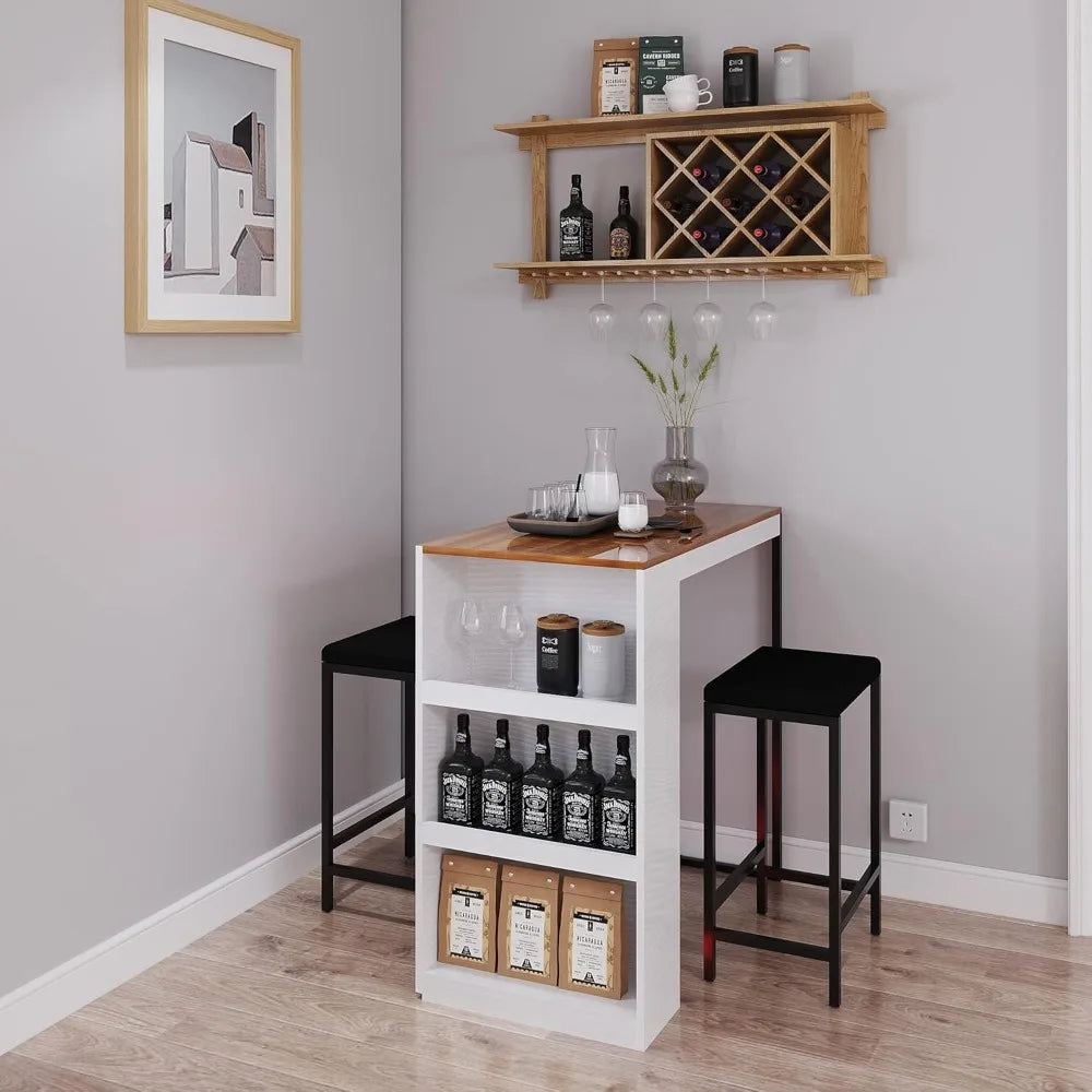 3-piece wooden dining set with storage & counter height kitchen table for 2