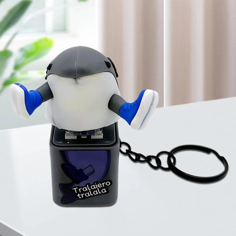 New shark tralalero tralala tungtungtung wooden stick man button keychain with luminous pendant - anime peripheral