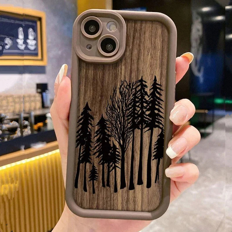 Retro forest brown wood soft phone case for iphone 17 for uphone 16 15 14 plus 13 pro max 11 12 air shockproof cover